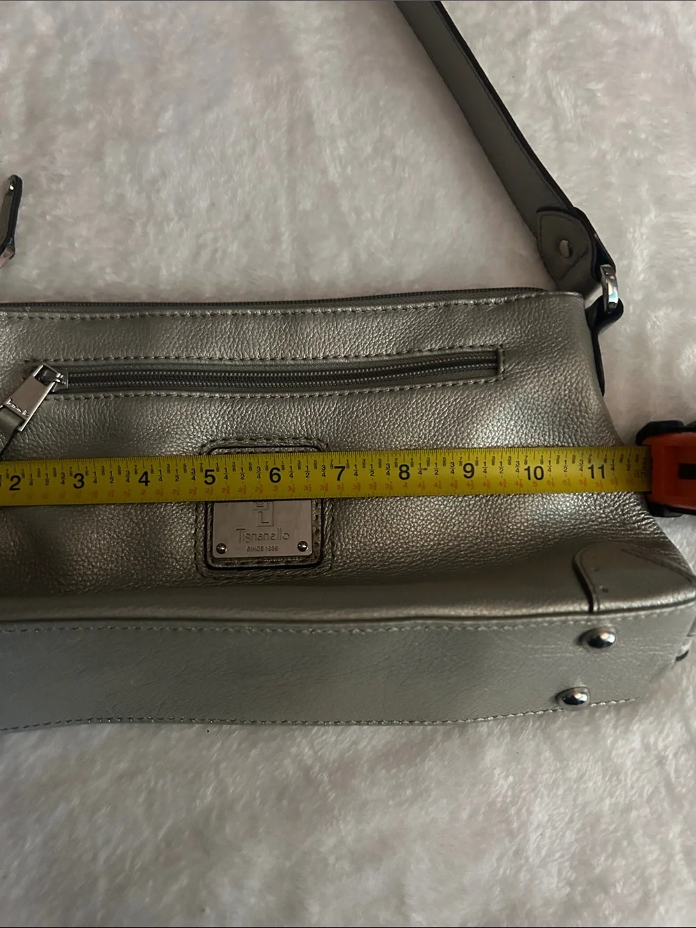 Tignanello Metallic Silver Leather Shoulder Bag